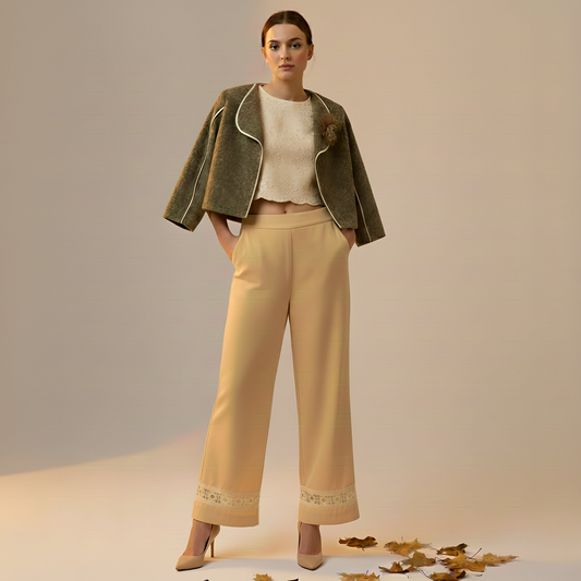 Sarı Brode Detaylı Pantolon