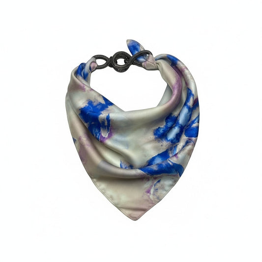 Saten Şifon Mavi Desenli Fular