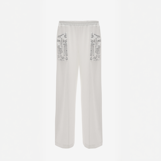 cebi desenli rahat kesim pantolon vaura atelier on çekim