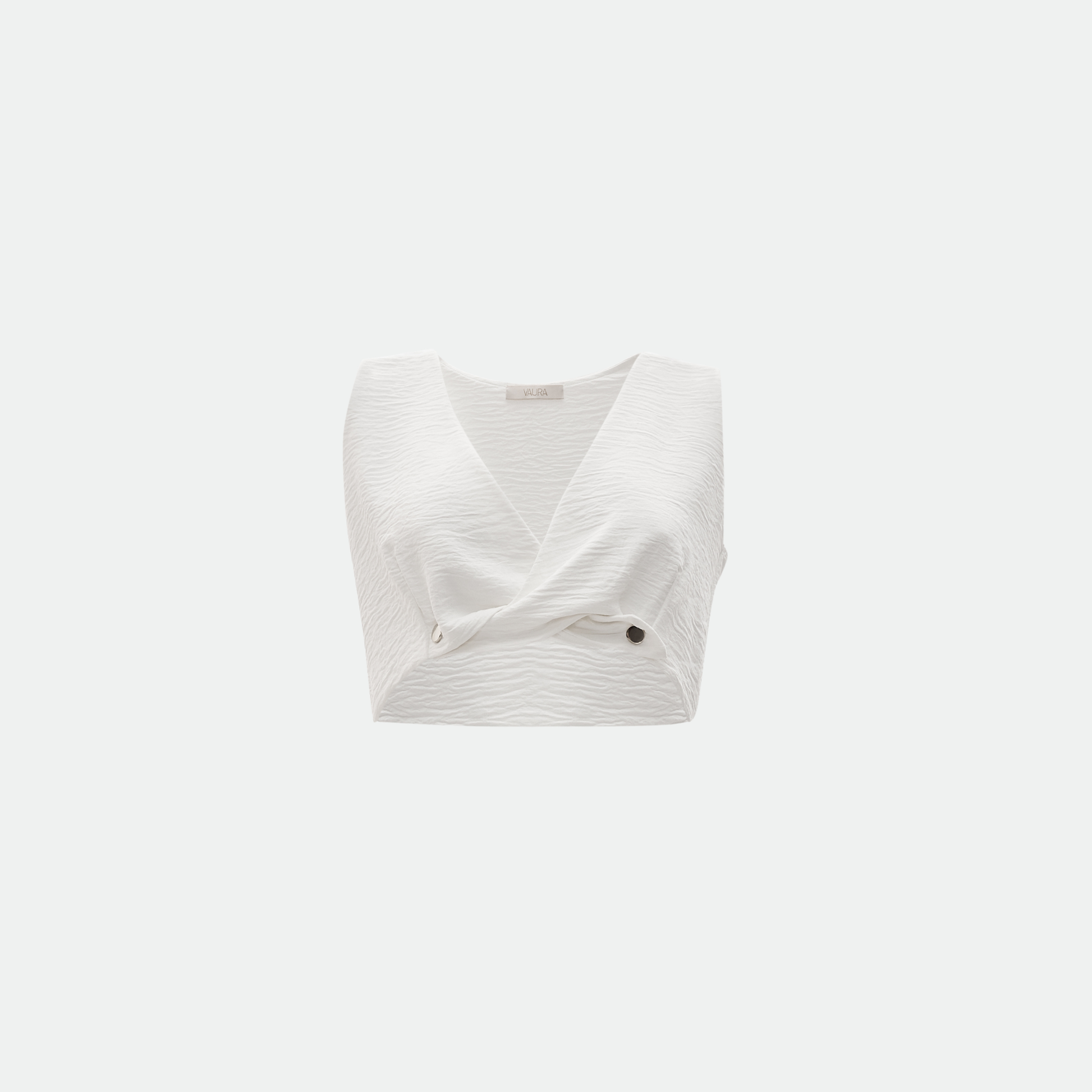 kemik rengi bürgülü crop top vaura atelier on çekim