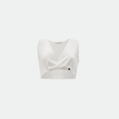 kemik rengi bürgülü crop top vaura atelier on çekim