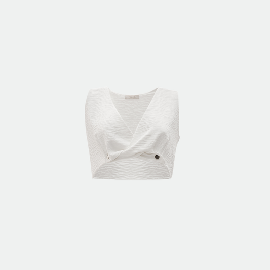 kemik rengi bürgülü crop top vaura atelier on çekim
