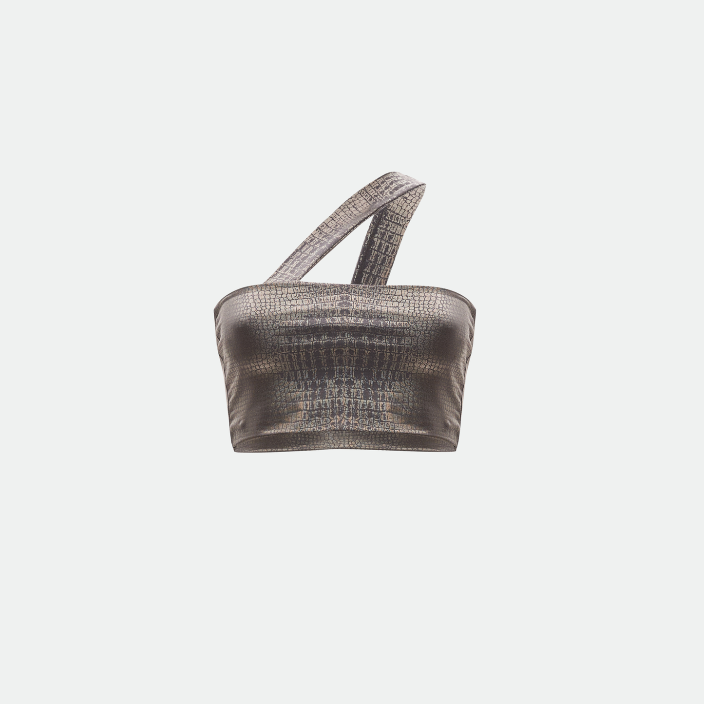 antrasit gümüş varak baskılı crop top vaura atelier on çekim