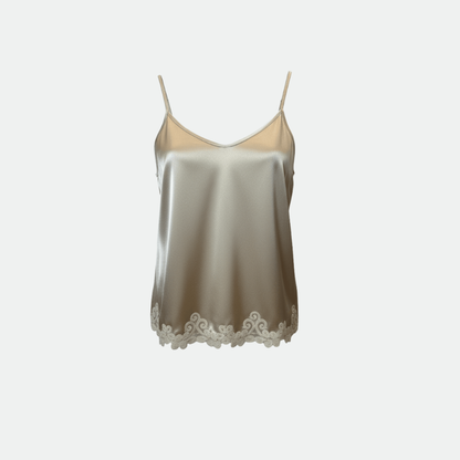 gri dantelli saten bluz vaura atelier on çekim