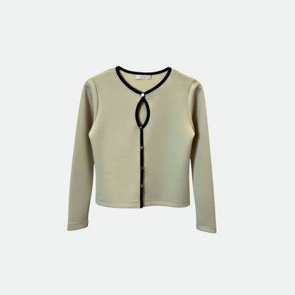 bej siyah biyeli düğmeli moidal bluz vaura atelier on çekim