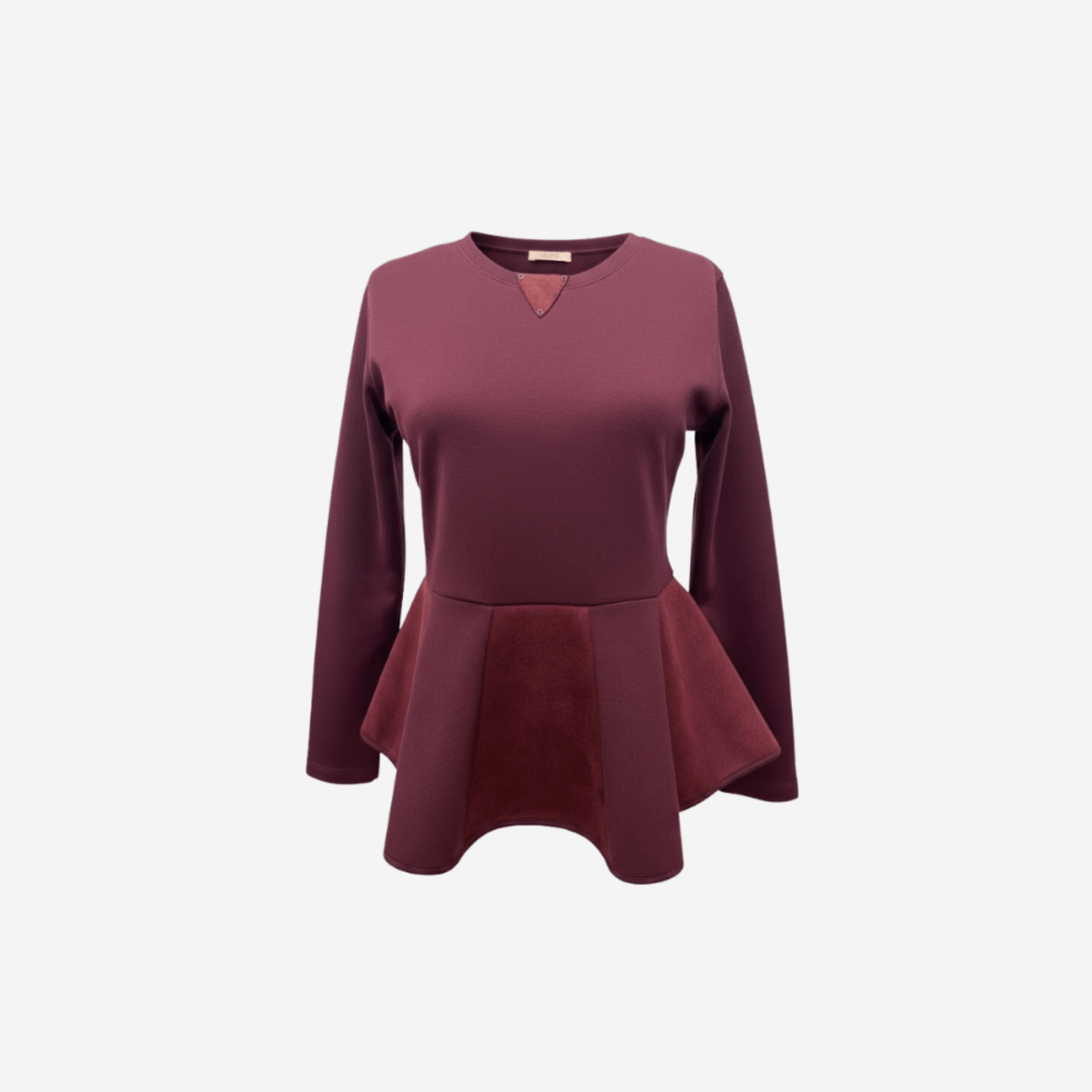 bordo taş detaylı volanlı bluz vaura atelier on çekim