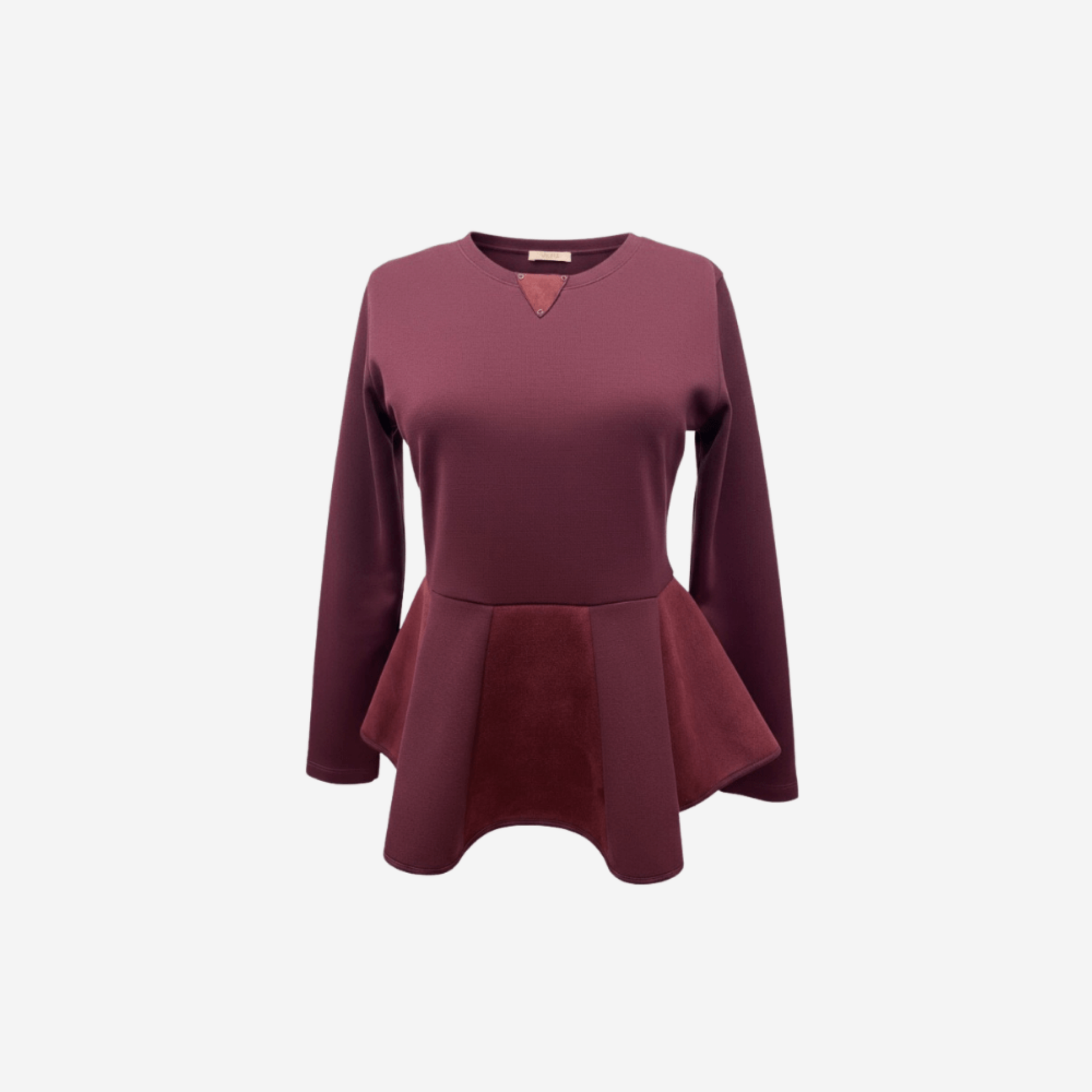bordo taş detaylı volanlı bluz vaura atelier on çekim