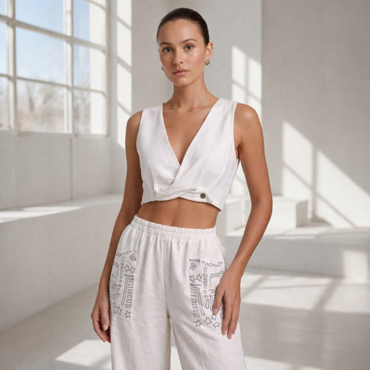 Beyaz Burgulu Crop Top