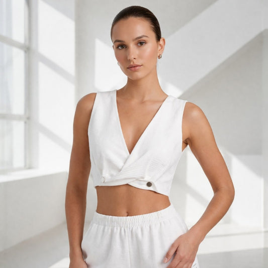 Beyaz Burgulu Crop Top