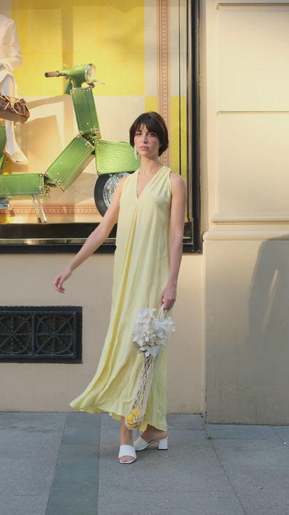 Yellow Asymmetrical Cut Pocketed Dress